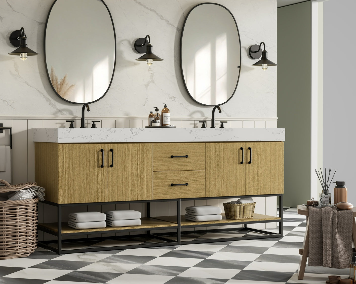 72 inch Double Bathroom Vanity in Honey Brown VF29272DMHB