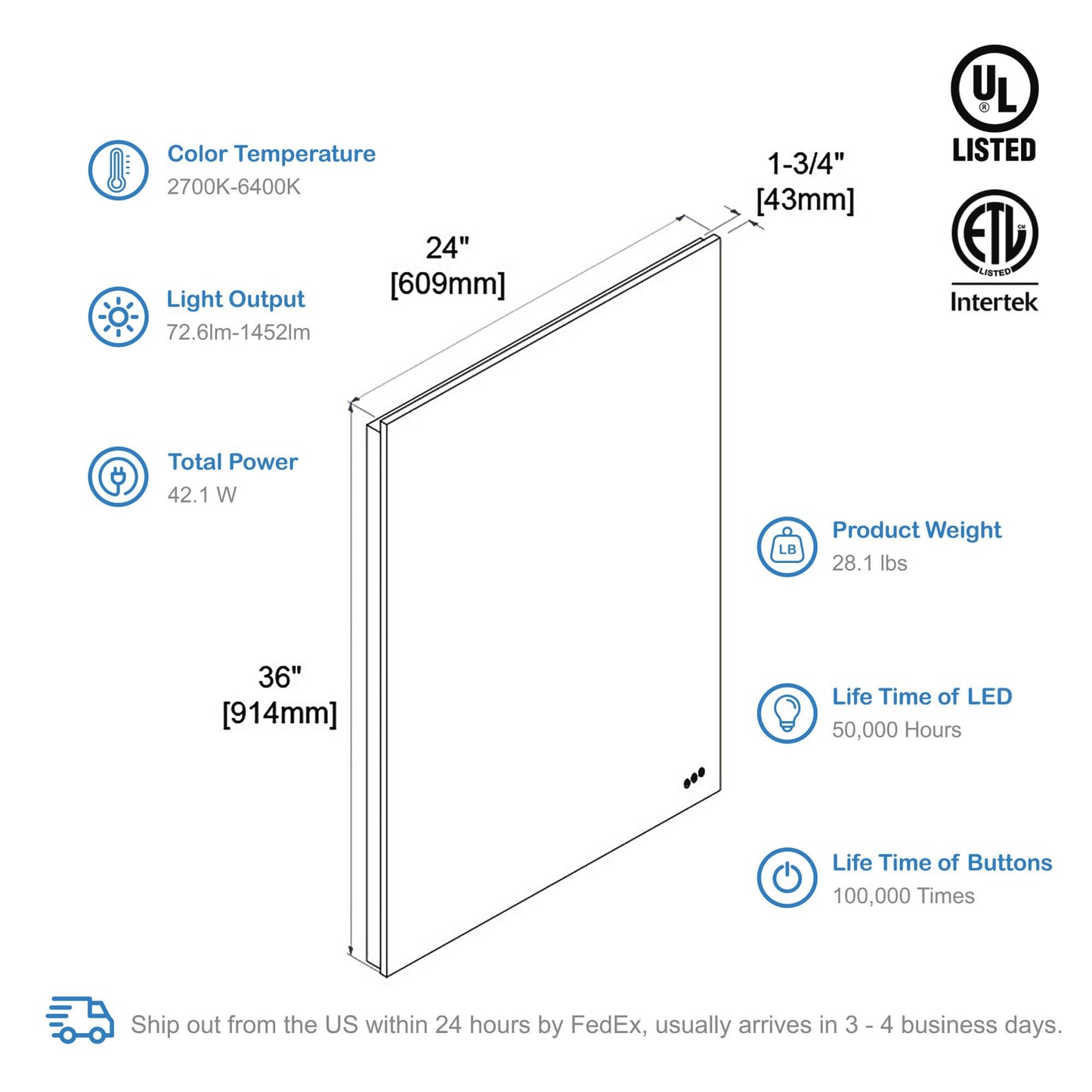 Beta - LED Mirror Frosted Sides