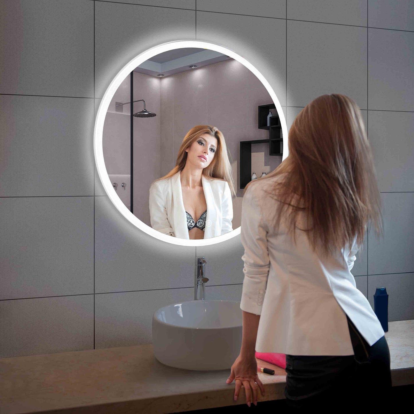 Orion - Round LED Mirror Frosted Side