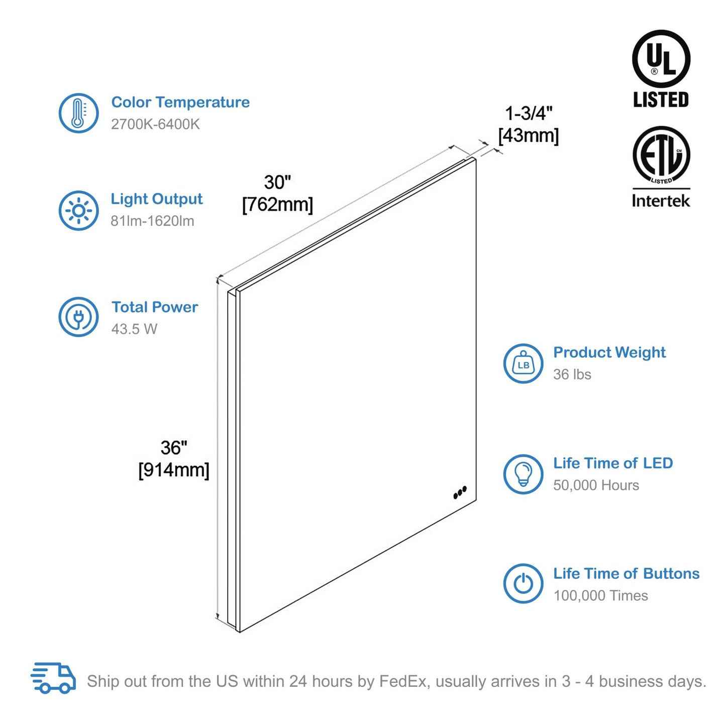 Beta - LED Mirror Frosted Sides