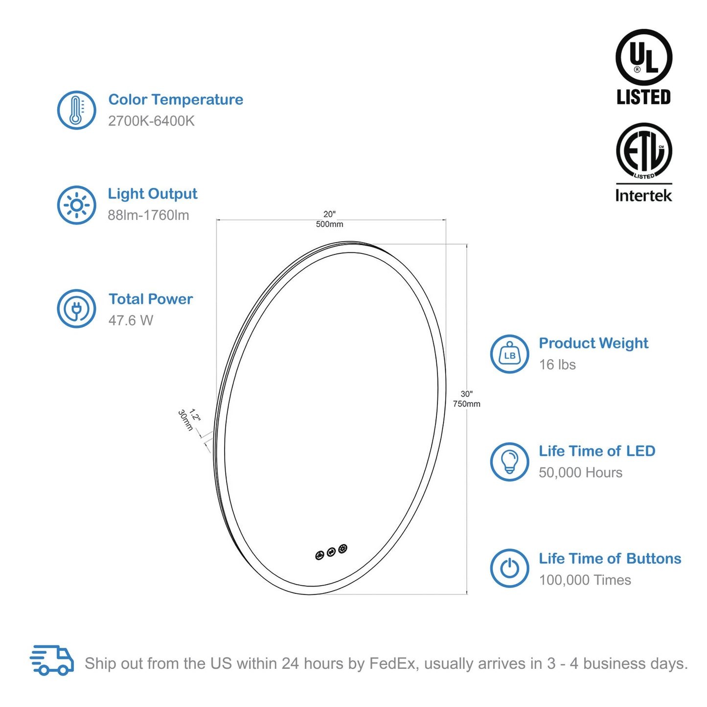 Oval - LED Mirror