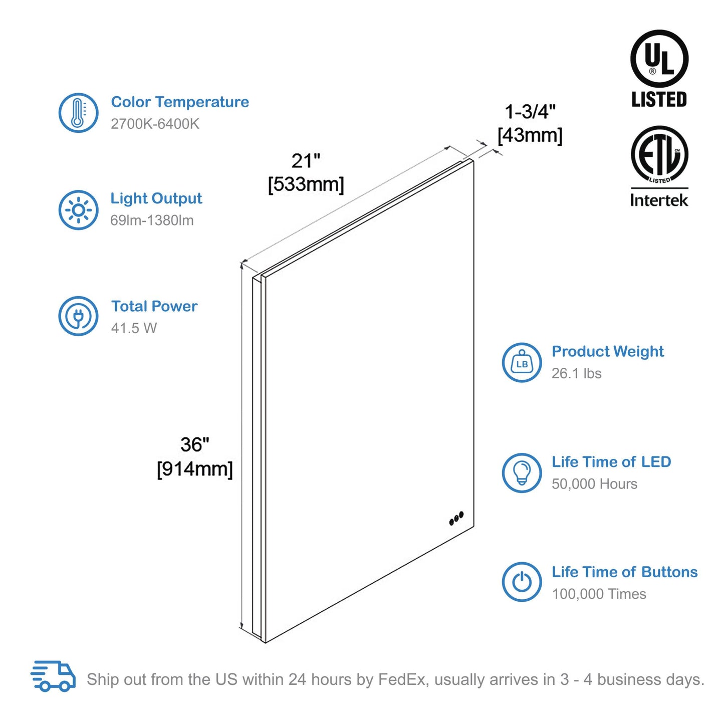 Beta - LED Mirror Frosted Sides