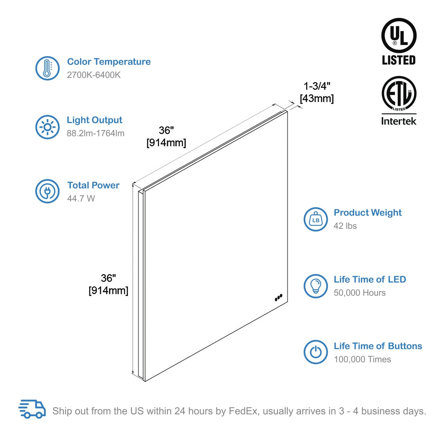 Beta - LED Mirror Frosted Sides