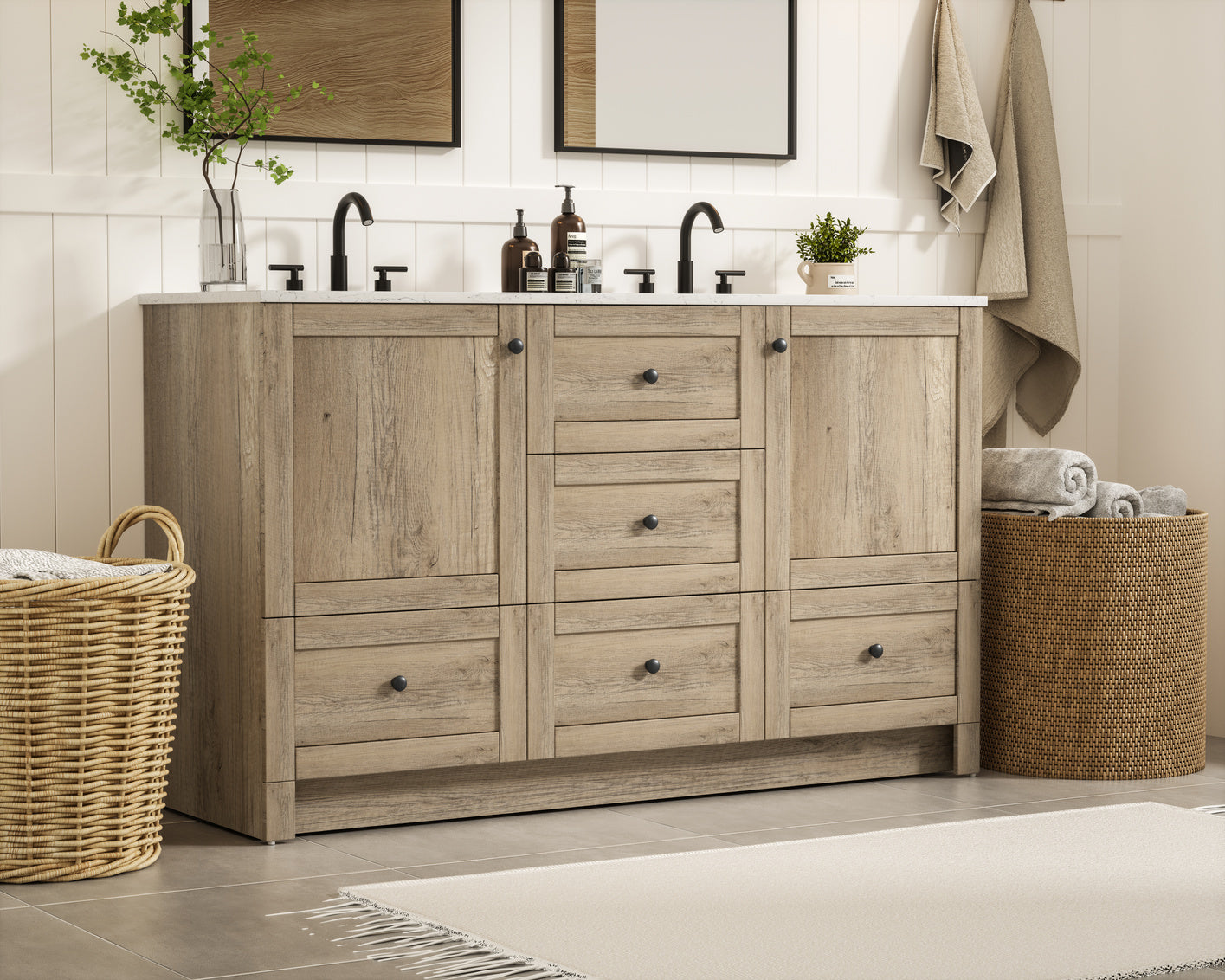 54 inch Double Bathroom Vanity In Natural Oak VF2854DNT
