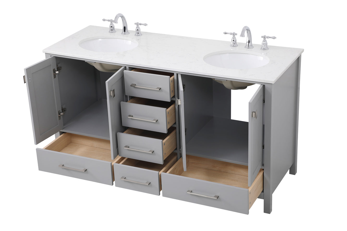 60 inch Double Bathroom Vanity in Gray VF18860DGR