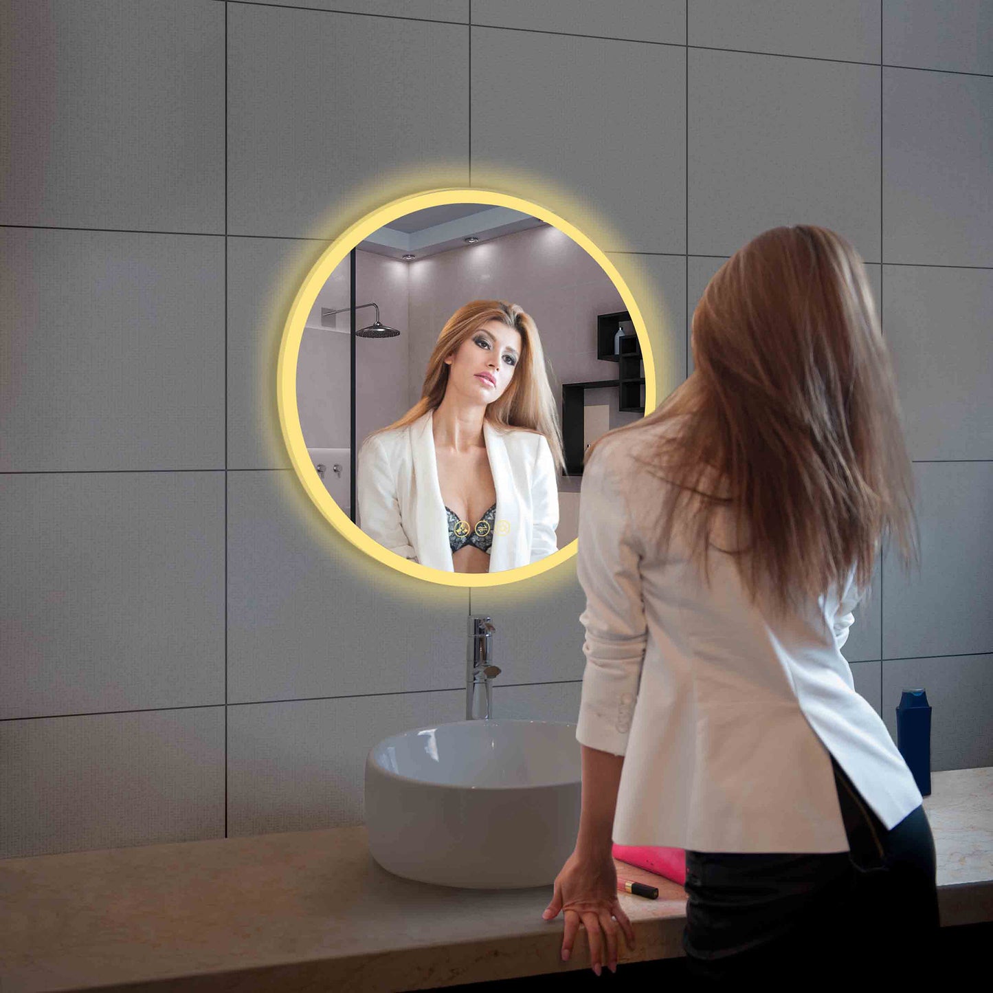 Orion - Round LED Mirror Frosted Side