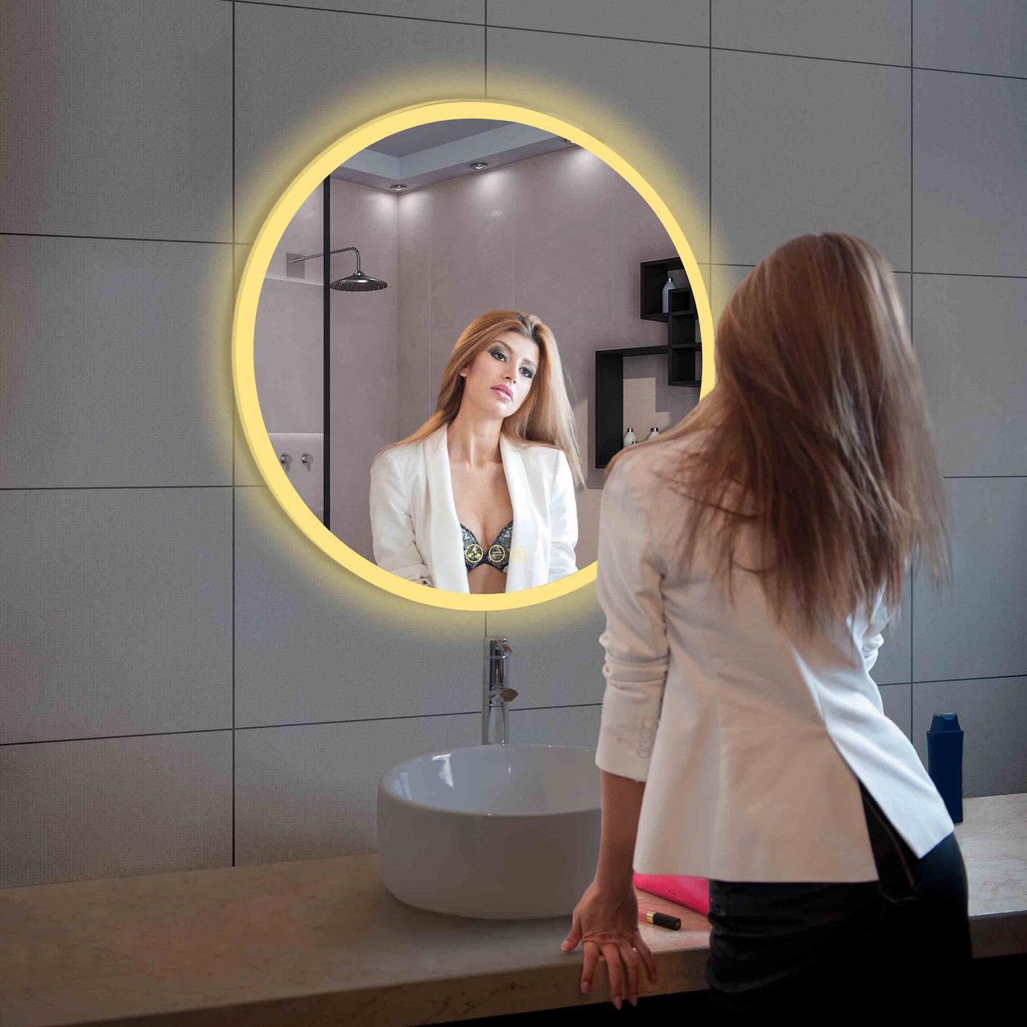 Orion - Round LED Mirror Frosted Side