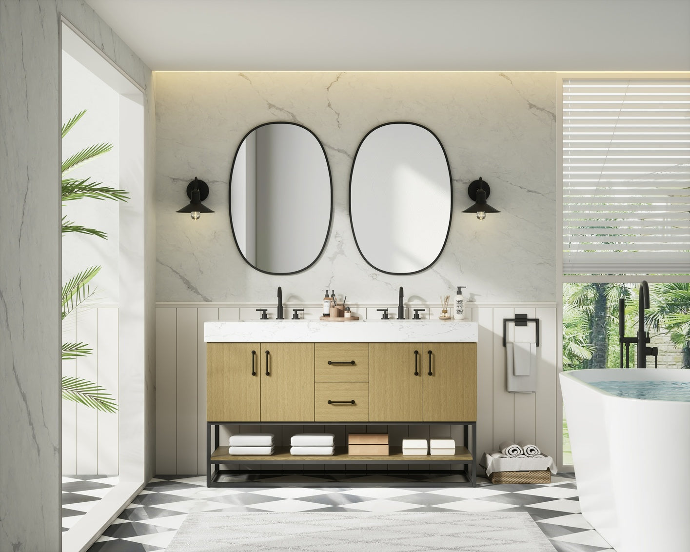 54 inch Double Bathroom Vanity in Honey Brown VF29254DMHB