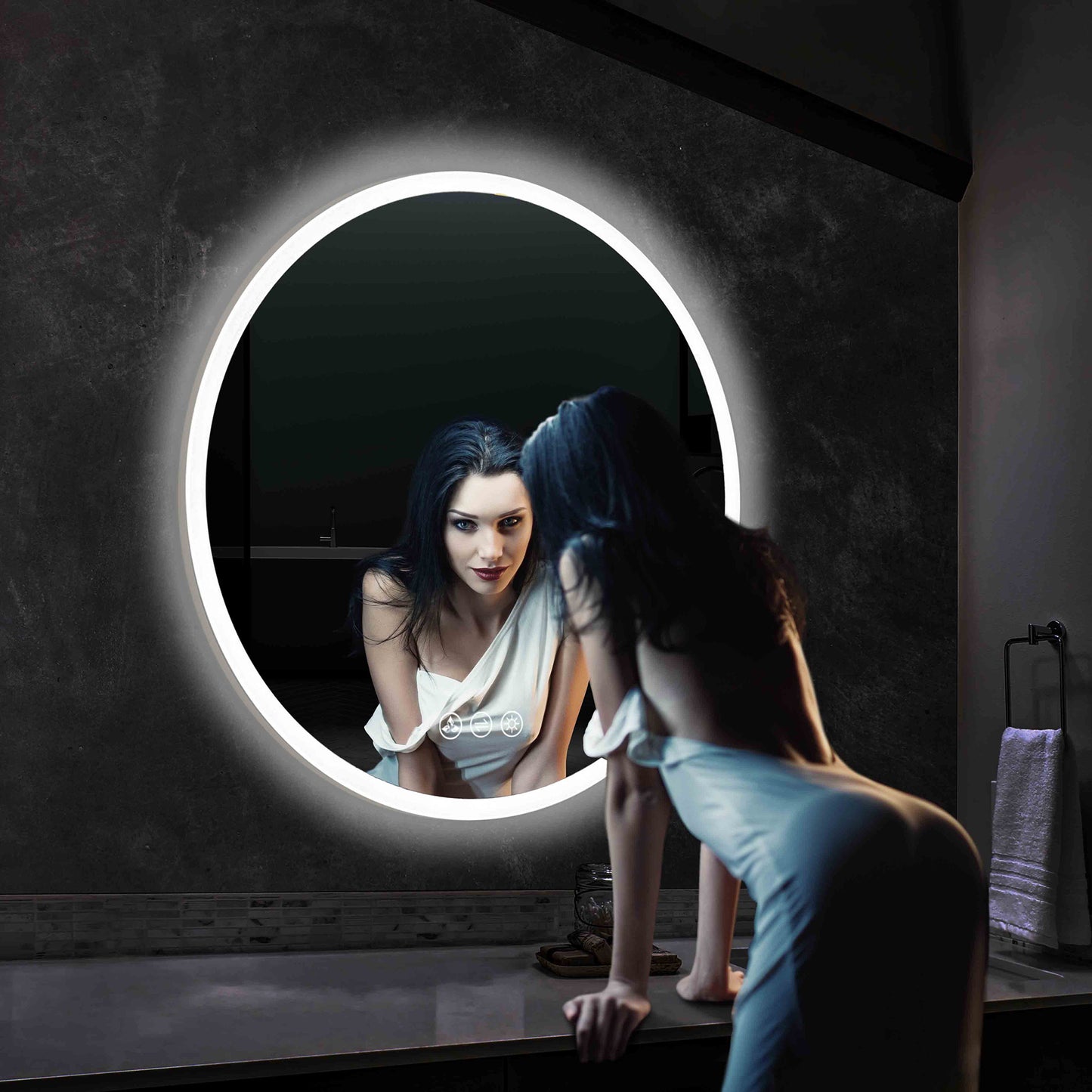 Orion - Round LED Mirror Frosted Side