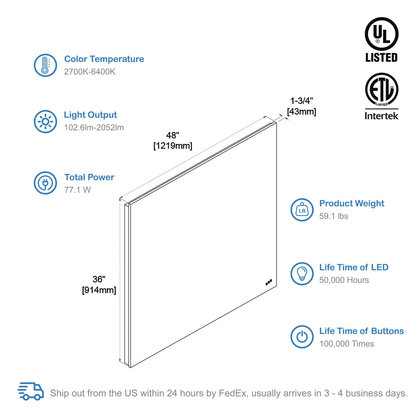 Beta - LED Mirror Frosted Sides