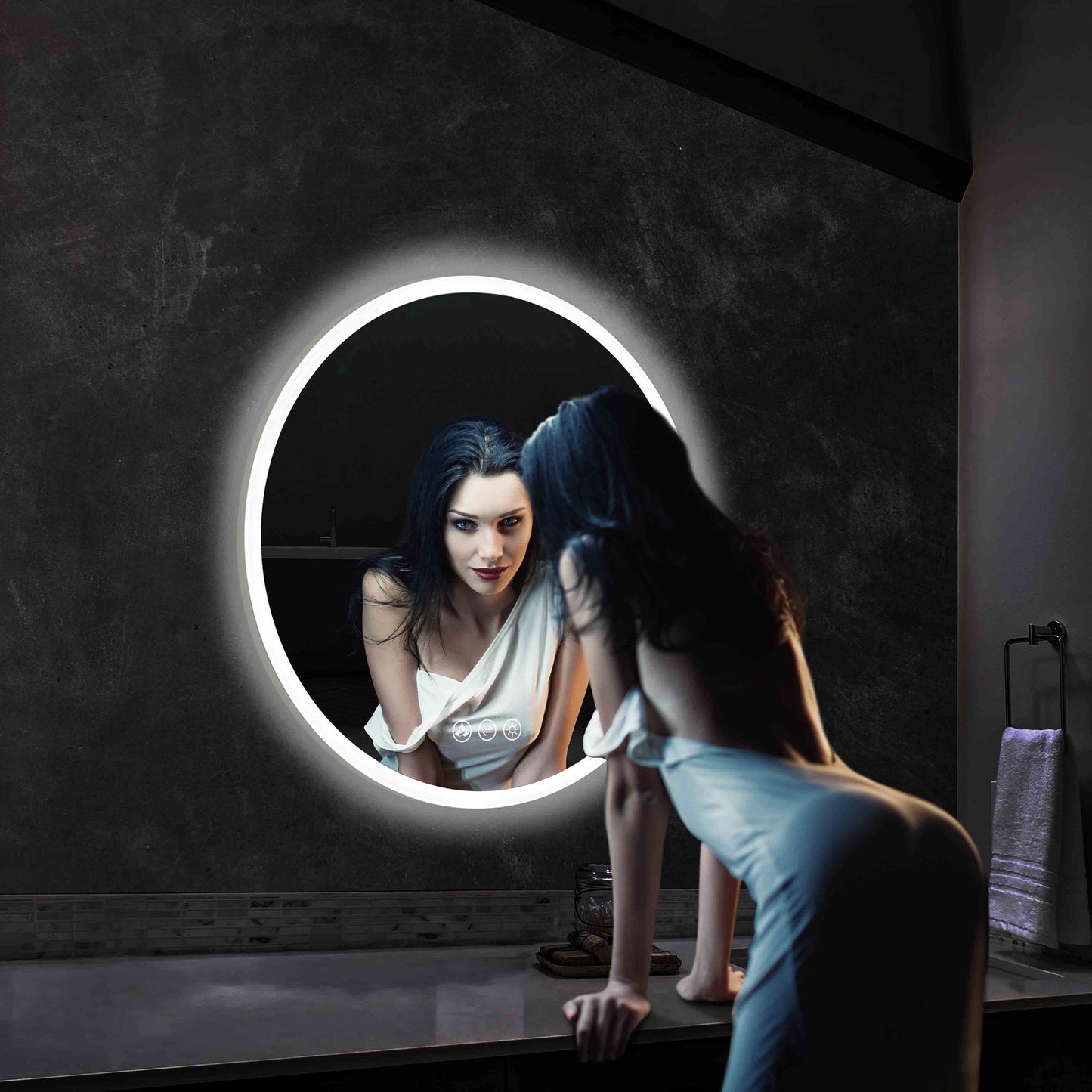 Orion - Round LED Mirror Frosted Side