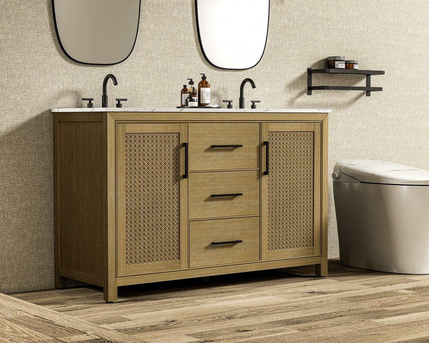 54 Inch Double Bathroom Vanity In Linen Oak VF29554DLO