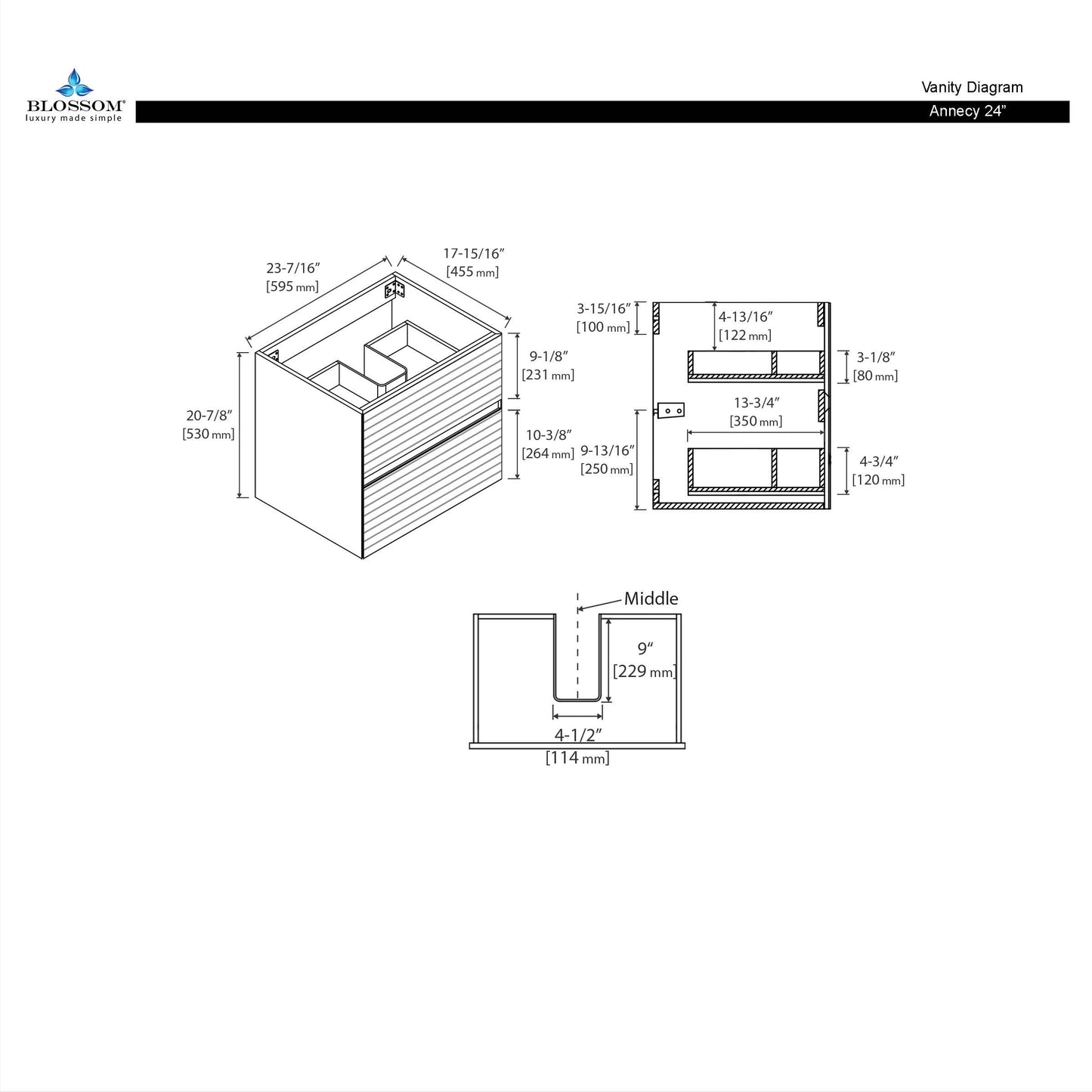 Annecy Maple Strip 24″ Vanity with Ceramic Top-Mount Basin