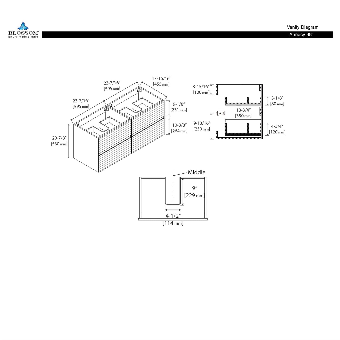 Annecy Maple Strip 48″ Vanity with Acrylic Top-Mount Basin