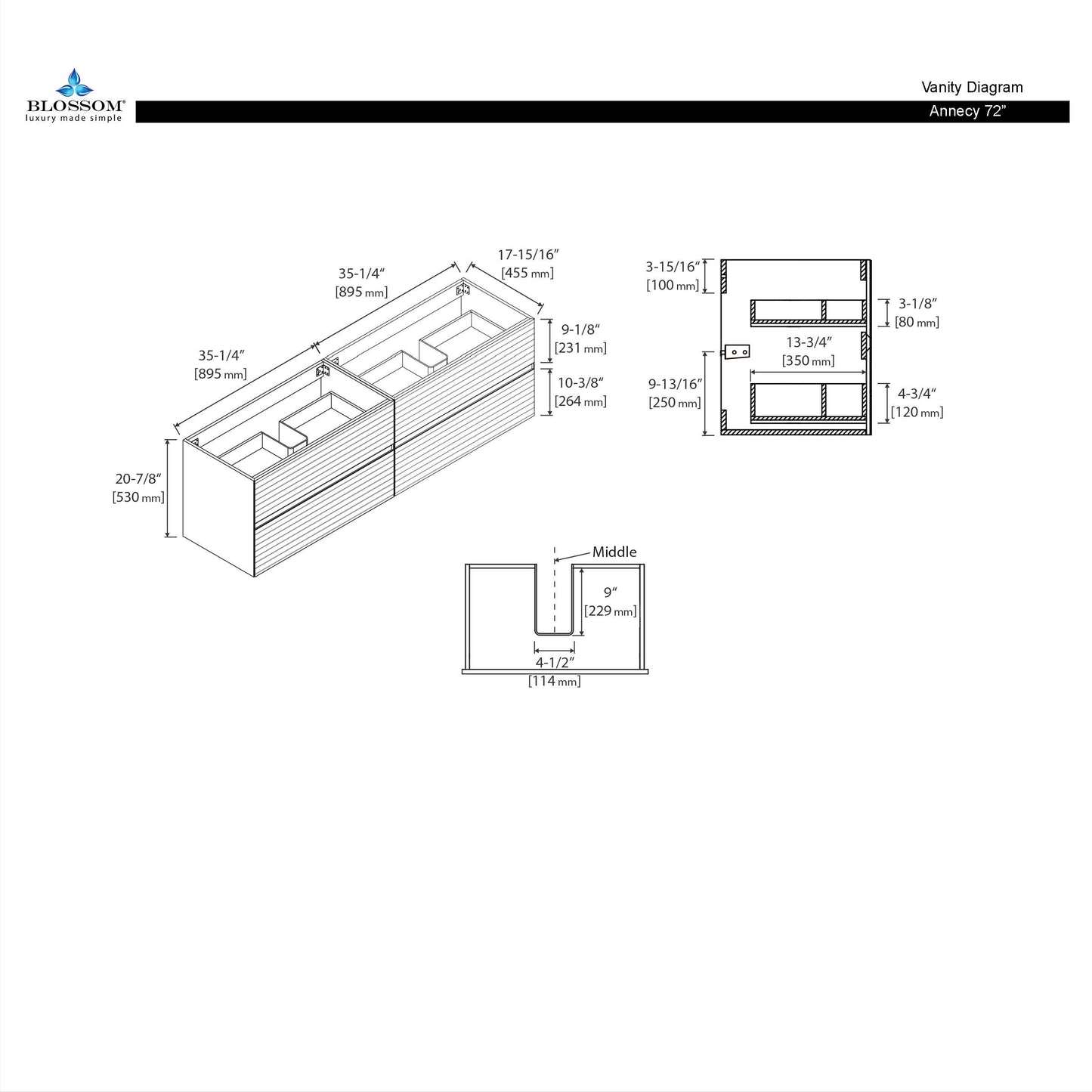 Annecy Dark Walnut Strip 72″ Vanity with Acrylic Top-Mount Basin