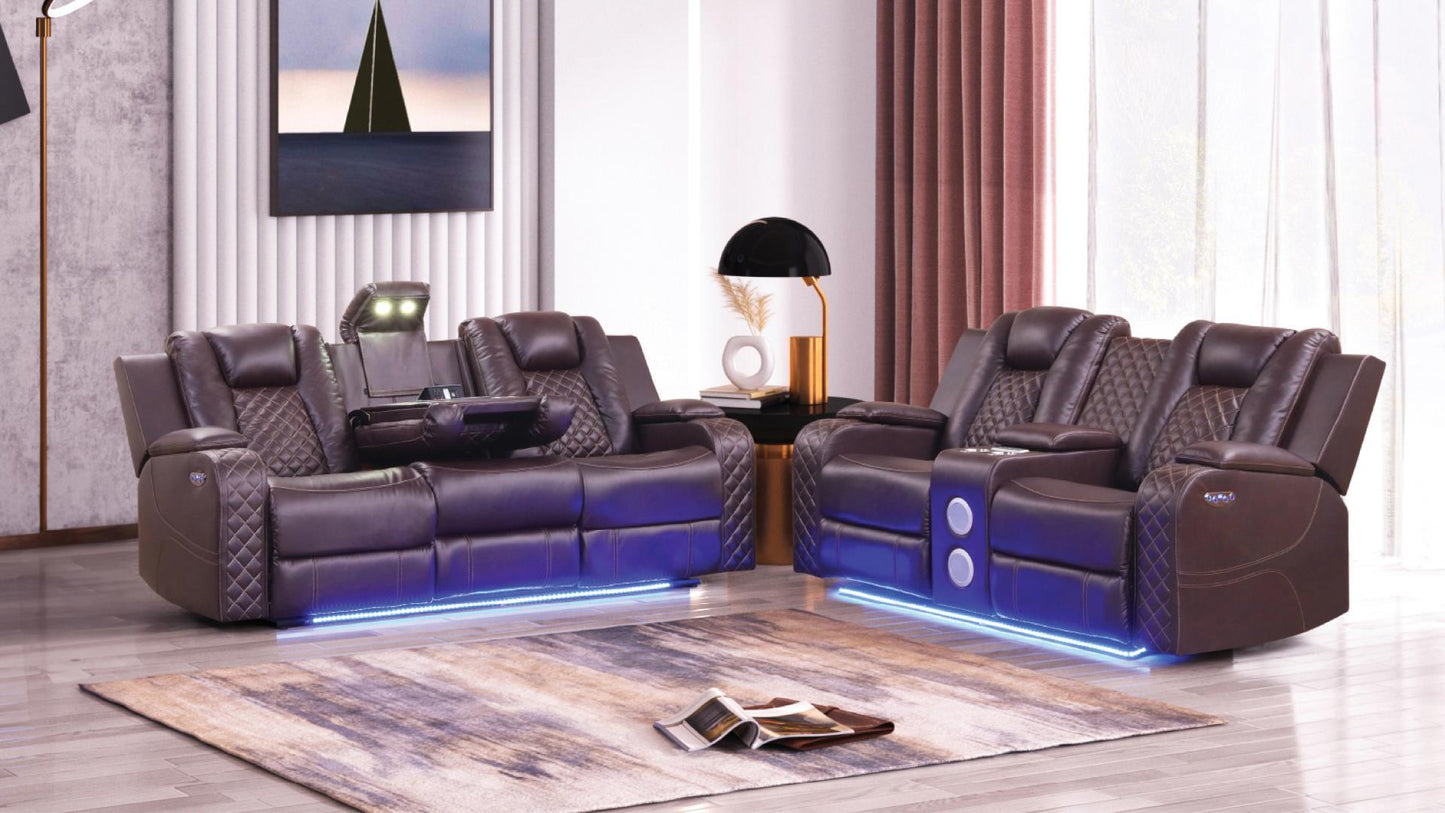 BENZ 3 PC POWER RECLINING SOFA SET - BROWN