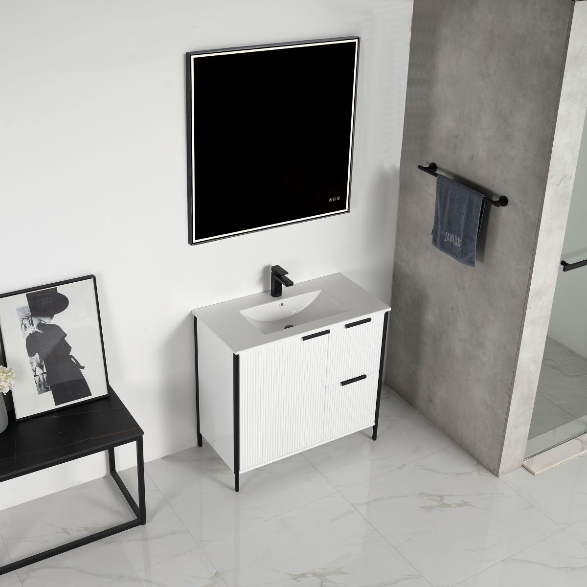 Glossy White Zurich 36″ Vanity with Ceramic Top-Mount Basin