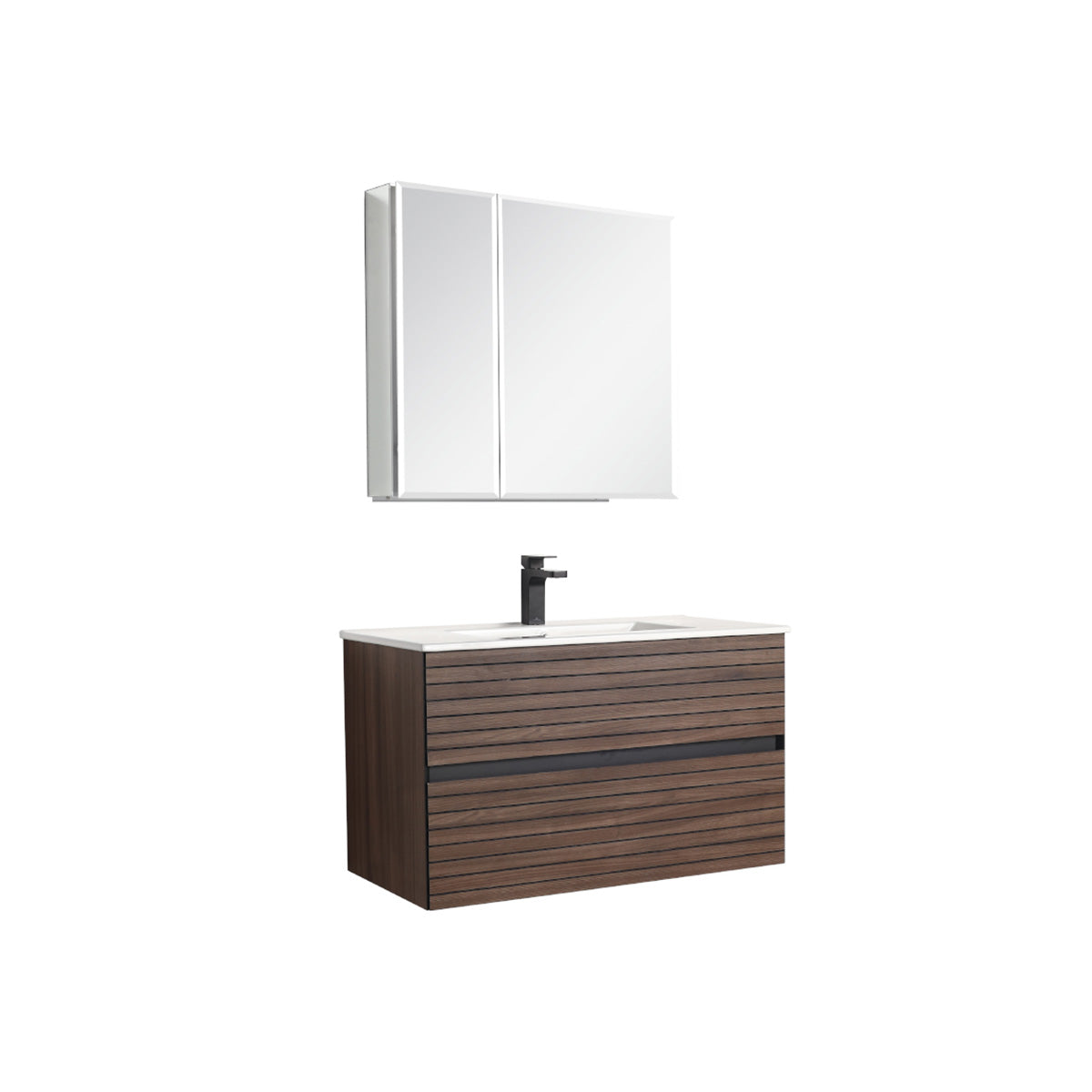 Annecy Dark Walnut Strip 36″ Vanity with Ceramic Top-Mount Basin