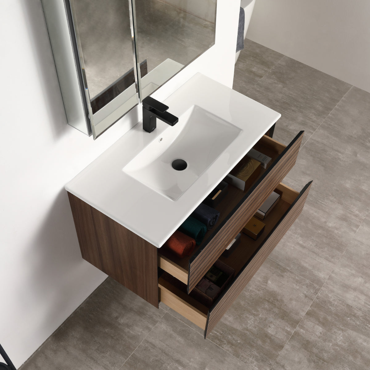 Annecy Dark Walnut Strip 36″ Vanity with Ceramic Top-Mount Basin