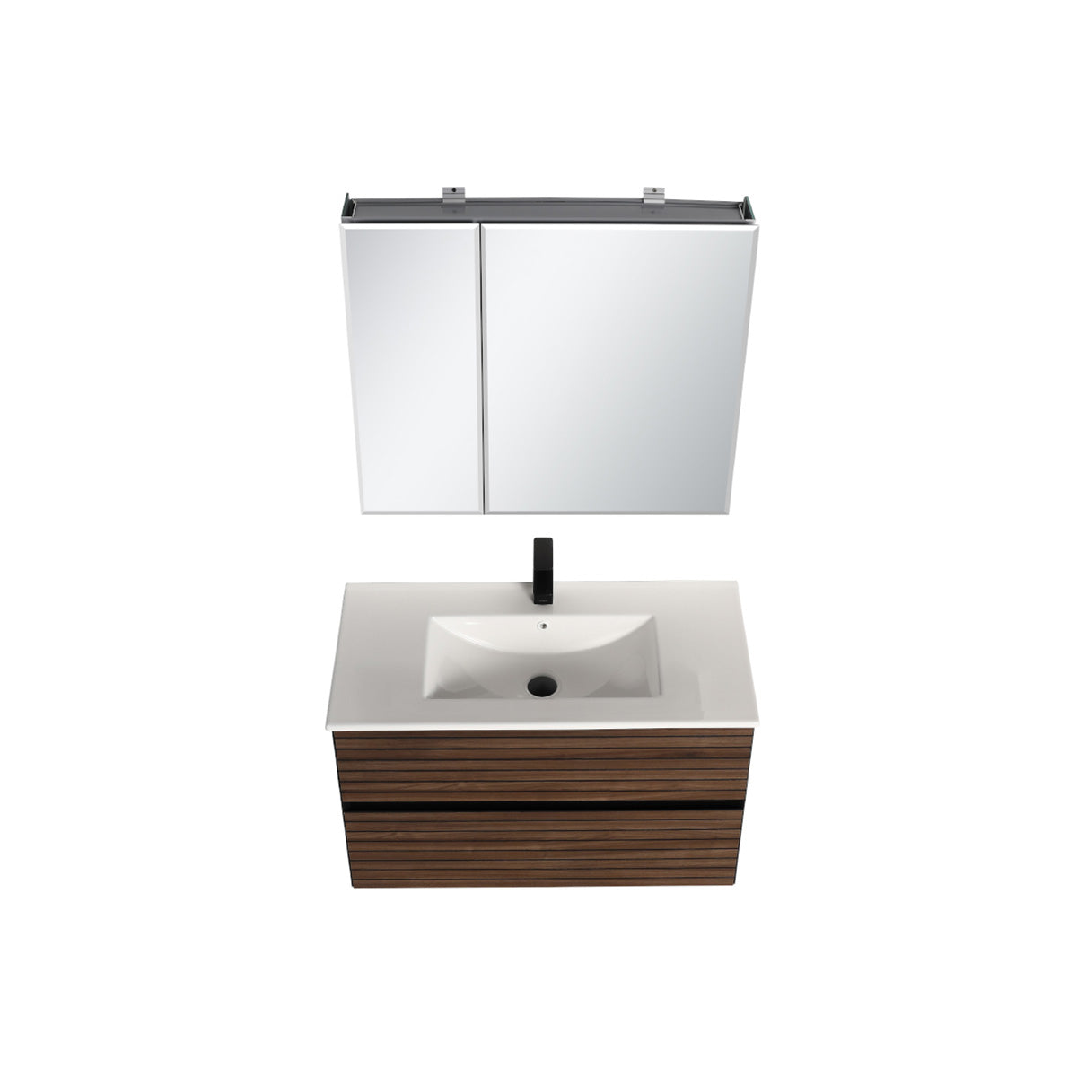 Annecy Dark Walnut Strip 36″ Vanity with Ceramic Top-Mount Basin