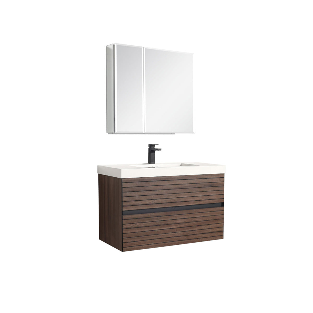 Annecy Dark Walnut Strip 36″ Vanity with Ceramic Top-Mount Basin