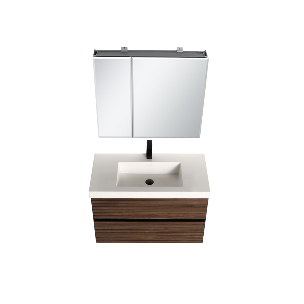 Annecy Dark Walnut Strip 36″ Vanity with Ceramic Top-Mount Basin