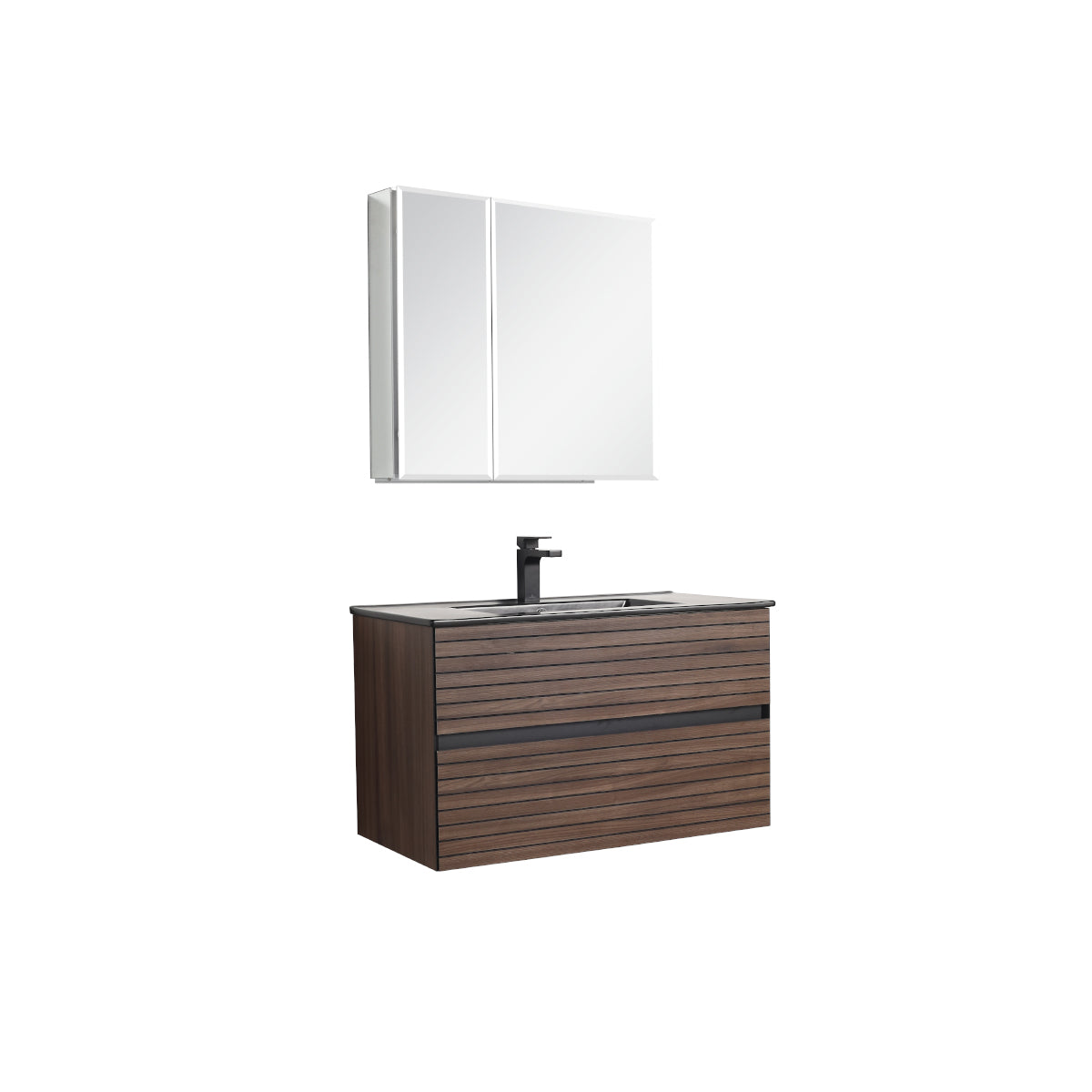 Annecy Dark Walnut Strip 36″ Vanity with Ceramic Top-Mount Basin