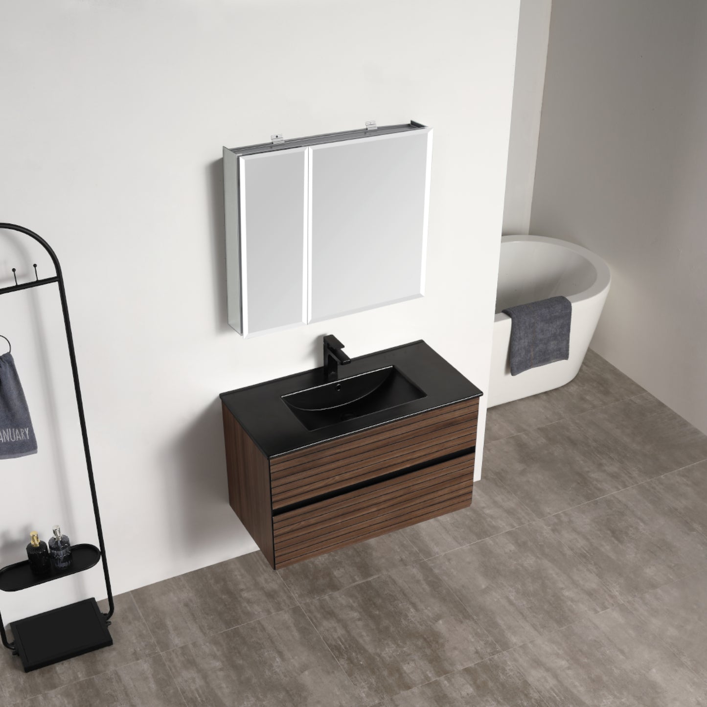 Annecy Dark Walnut Strip 36″ Vanity with Ceramic Top-Mount Basin