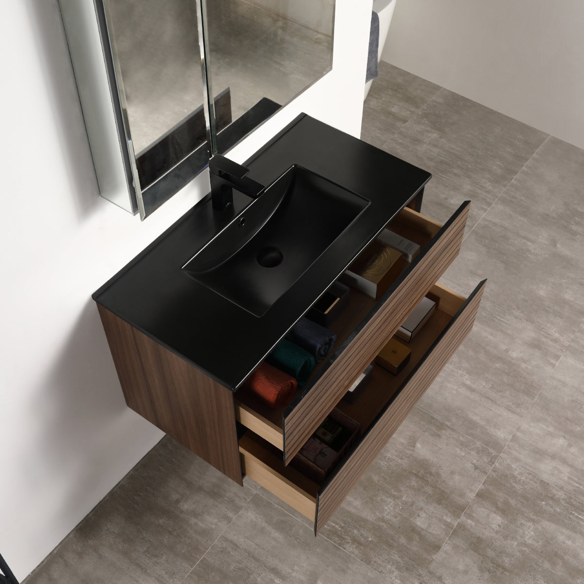 Annecy Dark Walnut Strip 36″ Vanity with Ceramic Top-Mount Basin