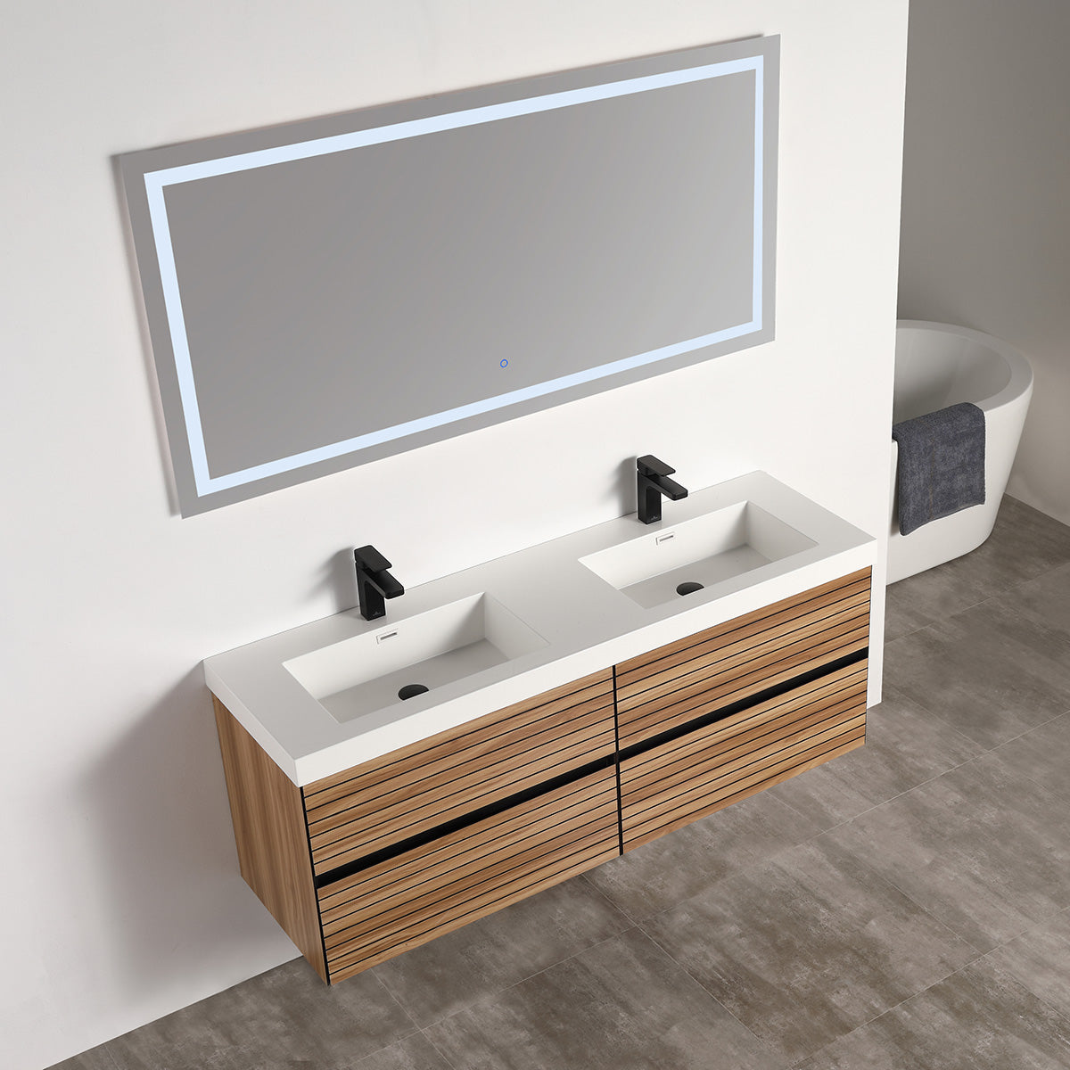 Annecy Maple Strip 48″ Vanity with Acrylic Top-Mount Basin