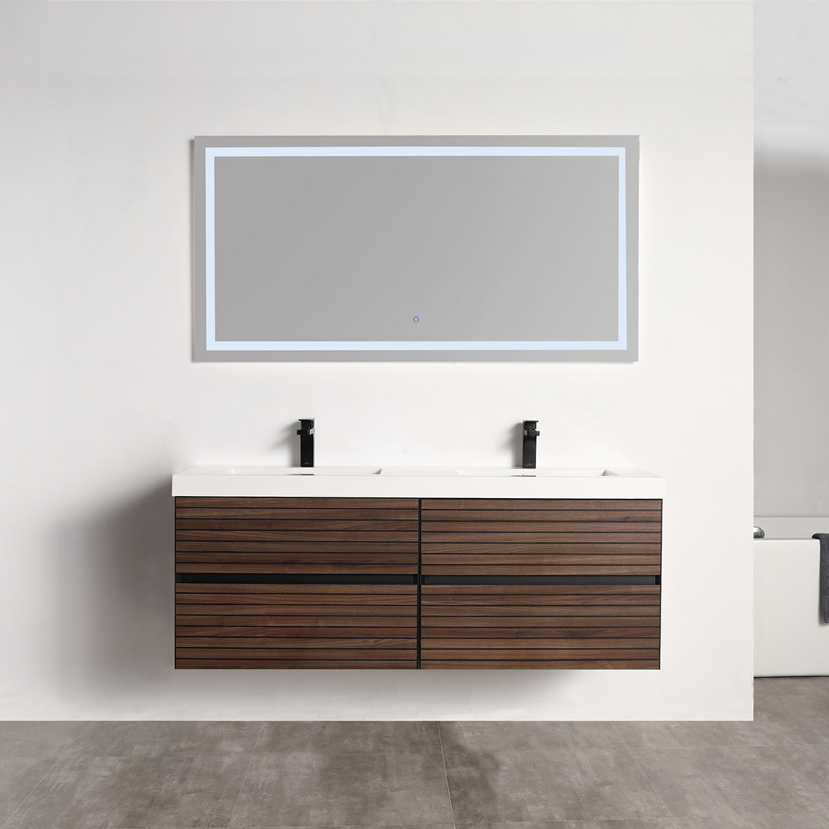 Annecy Dark Walnut Strip 60″ Vanity with Acrylic Top-Mount Basin