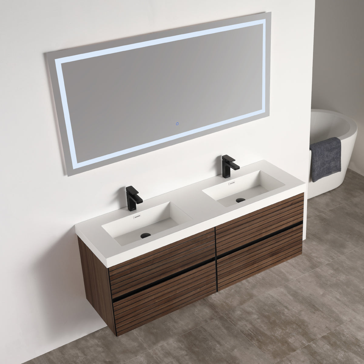 Annecy Dark Walnut Strip 48″ Vanity with Acrylic Top-Mount Basin