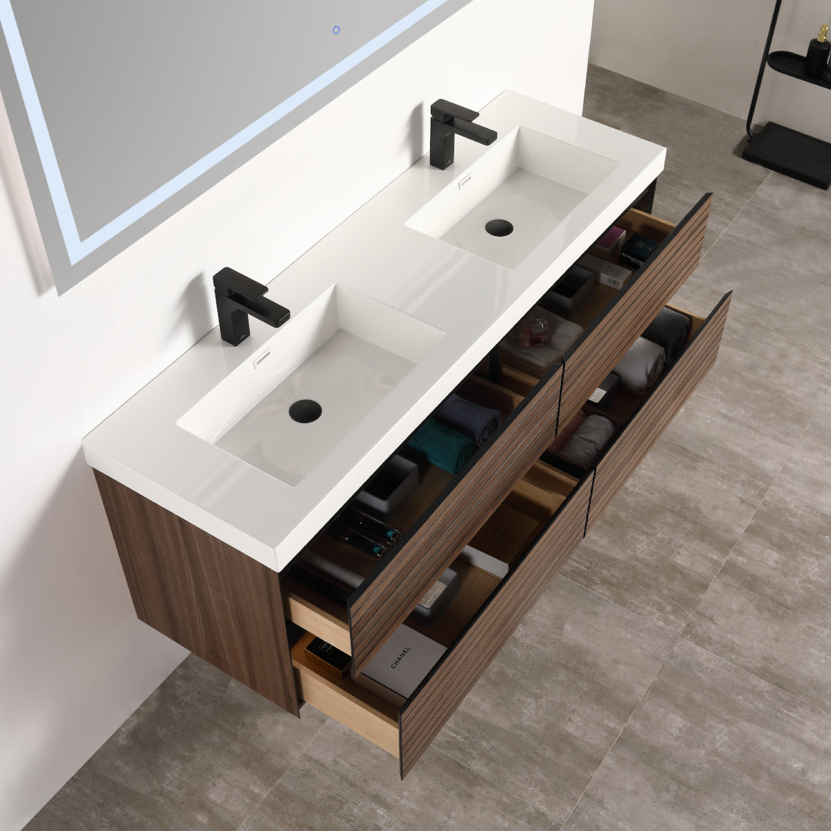 Annecy Dark Walnut Strip 48″ Vanity with Acrylic Top-Mount Basin