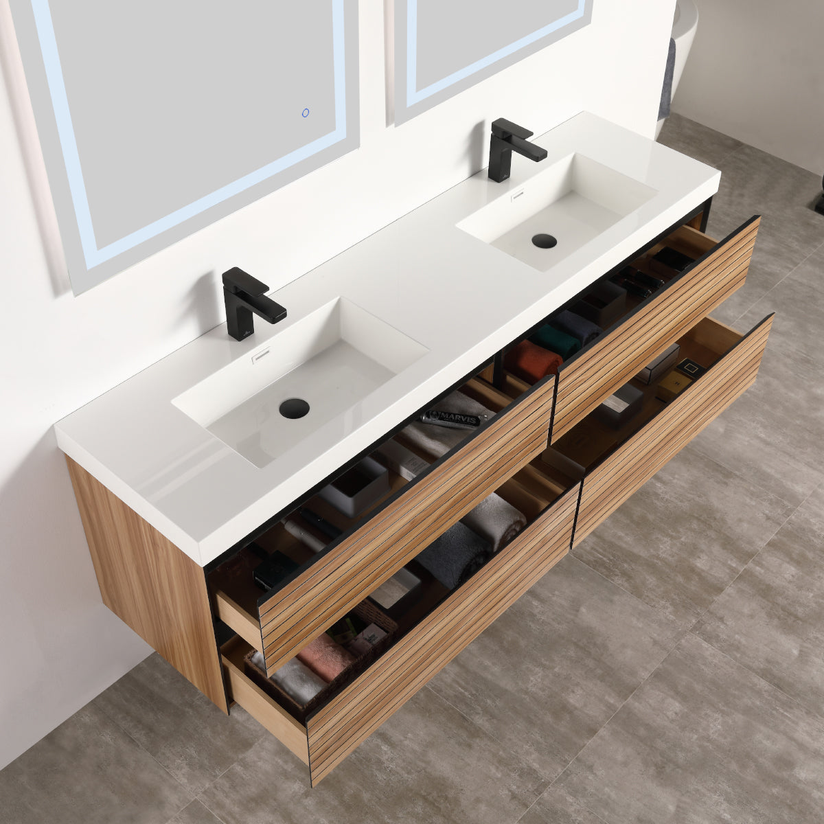 Annecy Maple Strip 72″ Vanity with Acrylic Top-Mount Basin