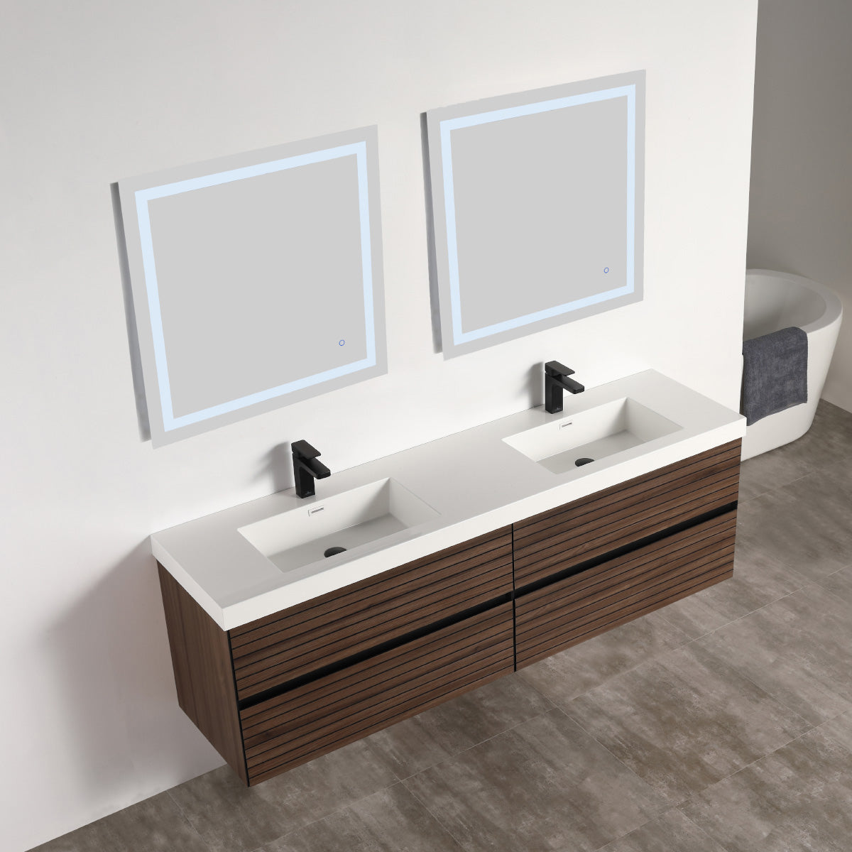 Annecy Dark Walnut Strip 72″ Vanity with Acrylic Top-Mount Basin