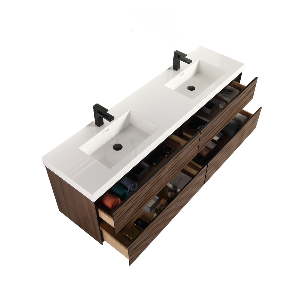 Annecy Dark Walnut Strip 72″ Vanity with Acrylic Top-Mount Basin