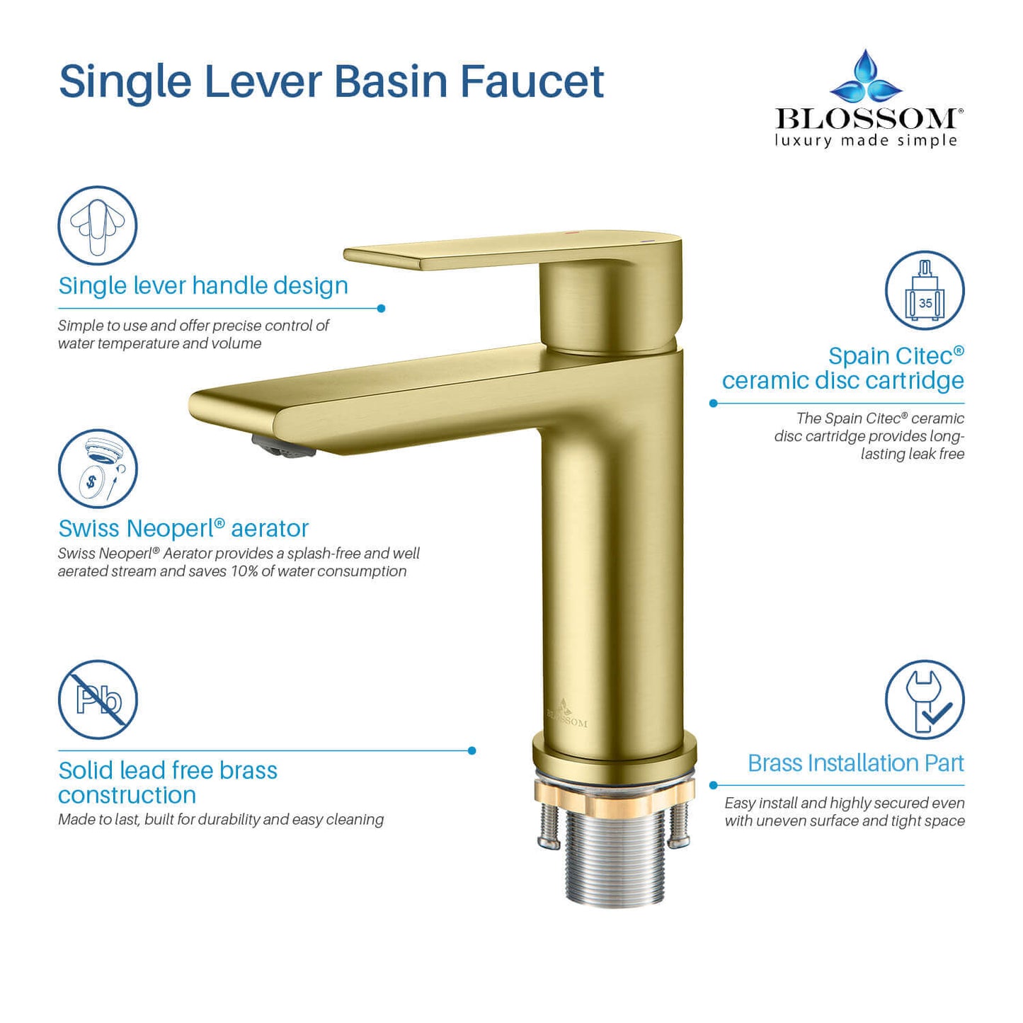 Single Handle Lavatory Faucet – Brush Gold - F01 102