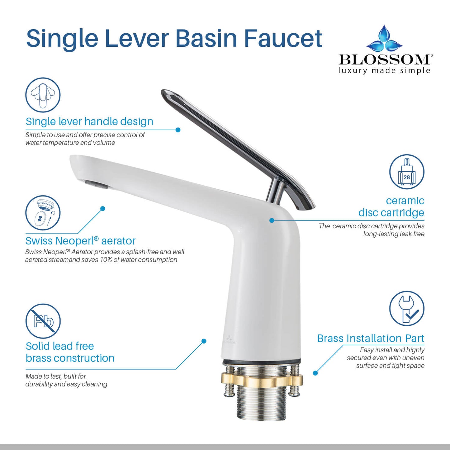 Single Handle Lavatory Faucet – Chrome White - F01 106