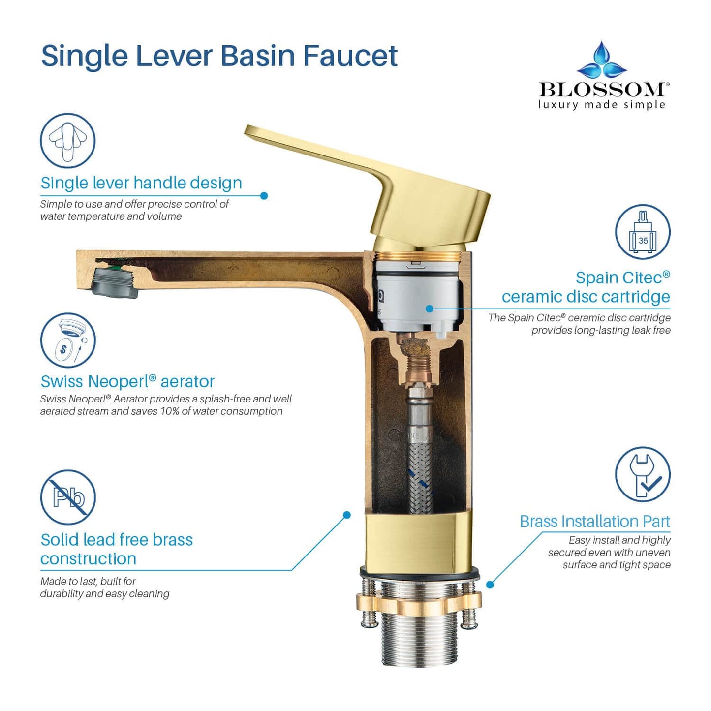 Single Handle Lavatory Faucet – Brush Gold - F01 118