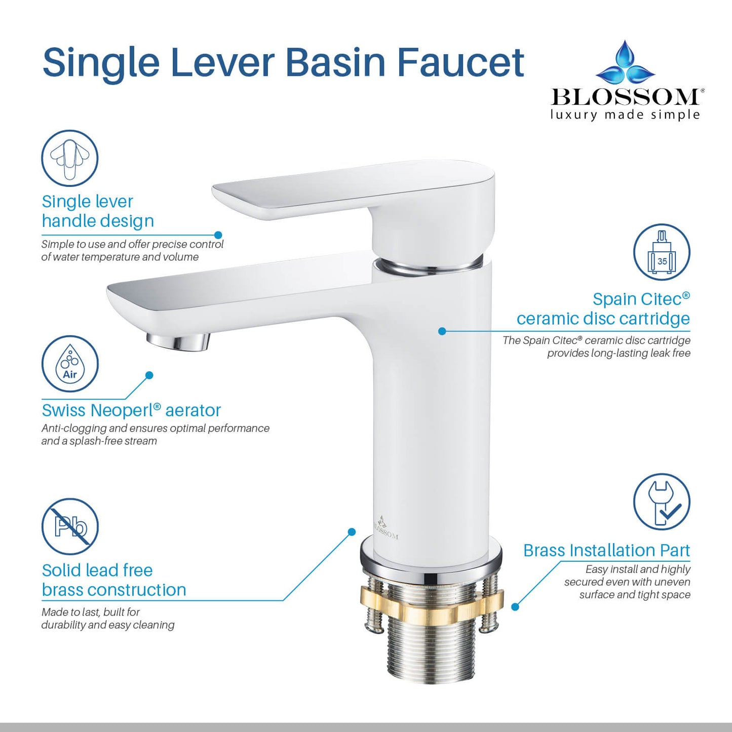 Single Handle Lavatory Faucet – Chrome/White - F01 120