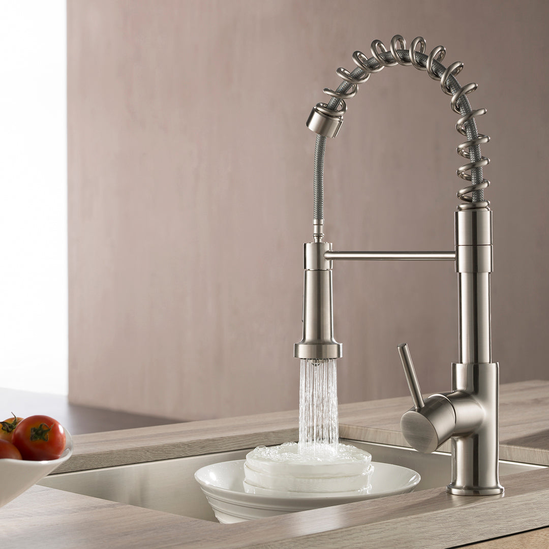 Kitchen - Single Handle Pull Out Brush Nickel Faucet - F01 205 02