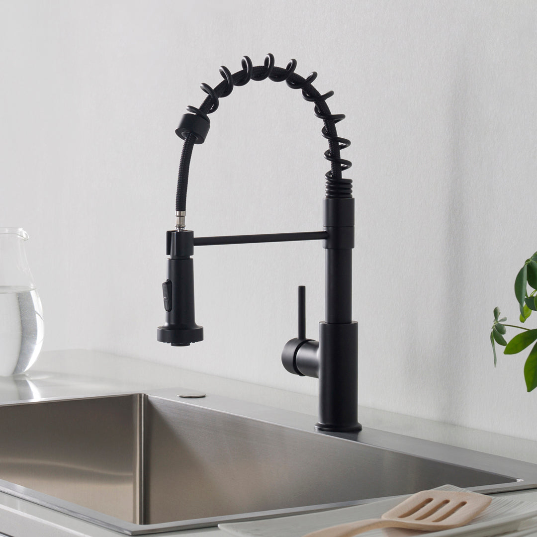 Kitchen - Single Handle Pull Out Matte Black Faucet - F01 205