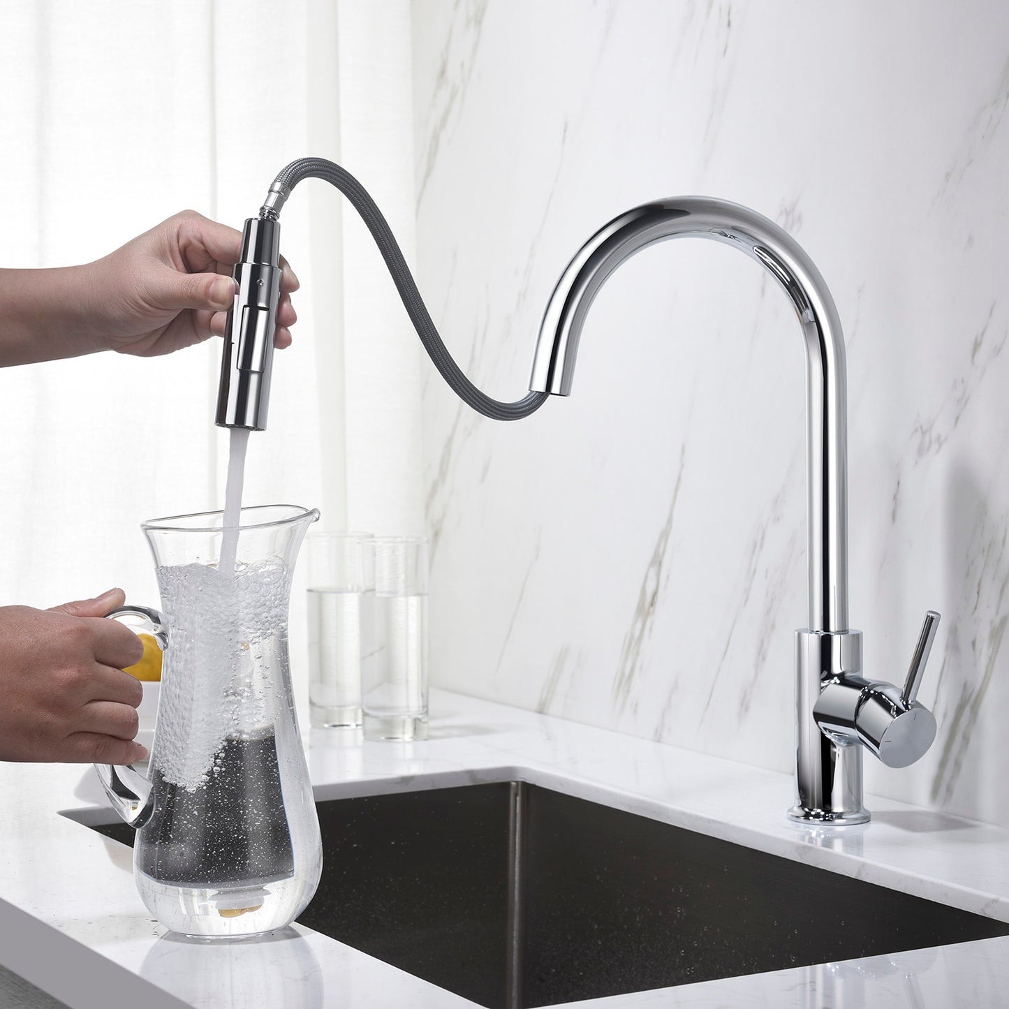 Kitchen - Single Handle Pull Down Chrome Faucet - F01 206