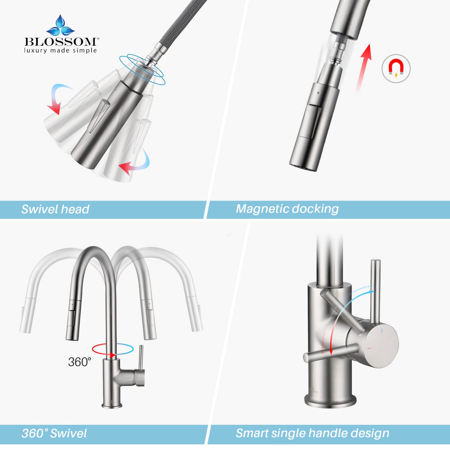 Kitchen - Single Handle Pull Down Brush Nickel Faucet - F01 206