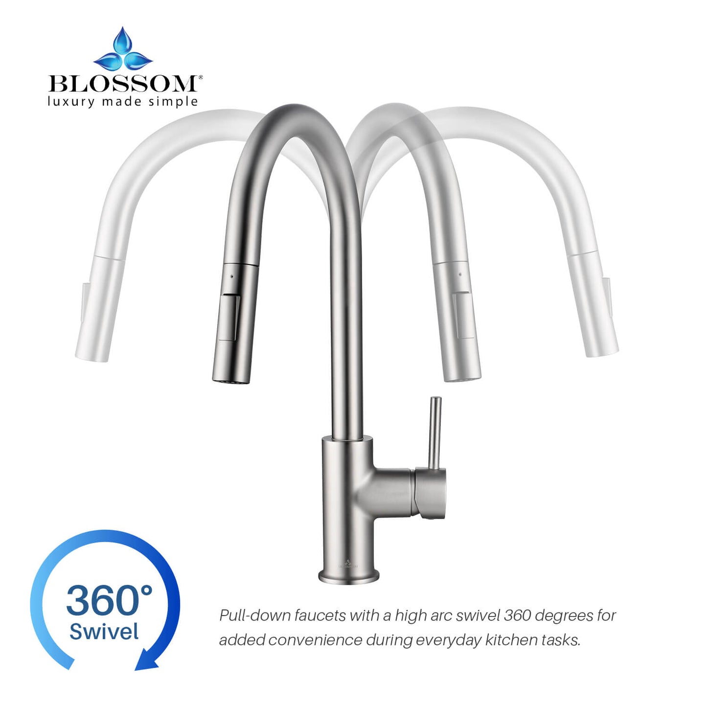 Kitchen - Single Handle Pull Down Brush Nickel Faucet - F01 206