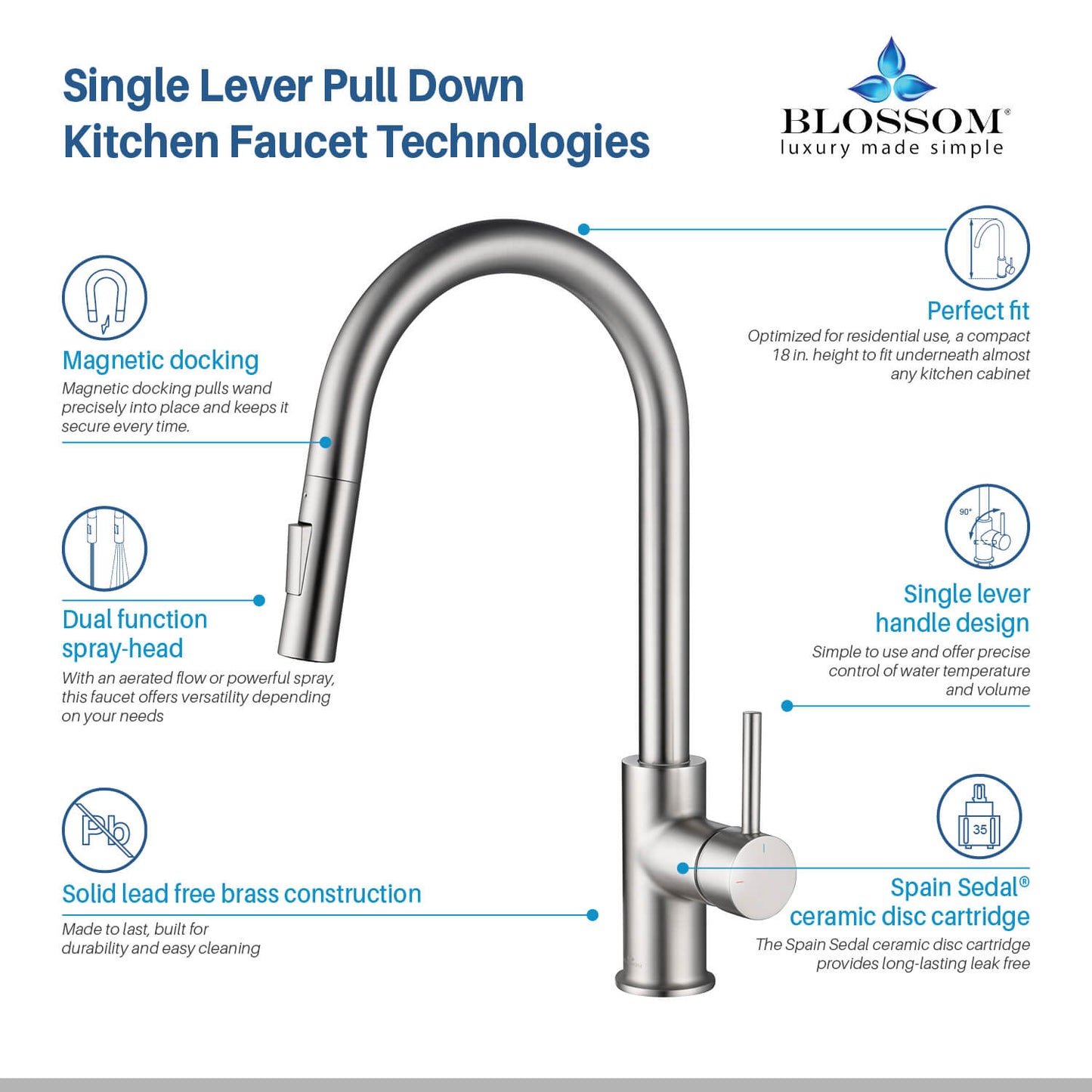 Kitchen - Single Handle Pull Down Brush Nickel Faucet - F01 206