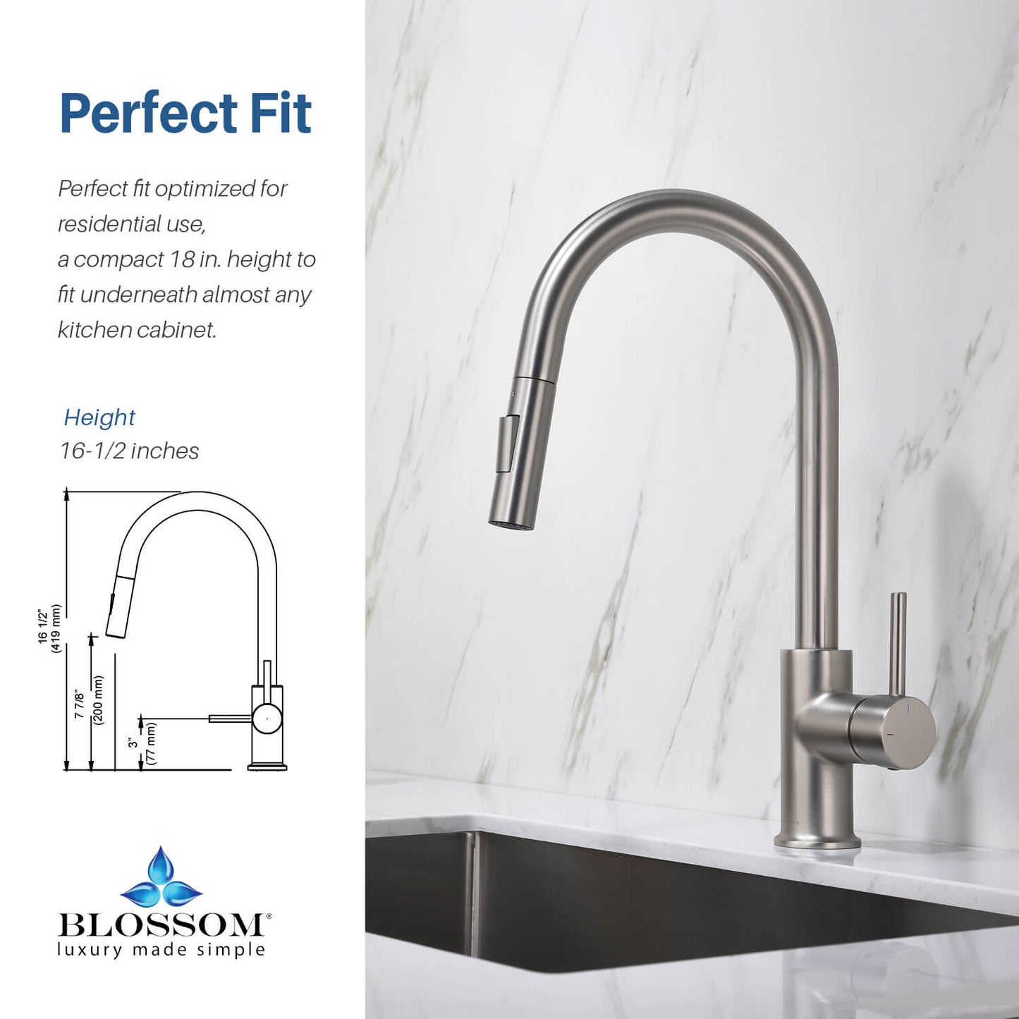 Kitchen - Single Handle Pull Down Brush Nickel Faucet - F01 206