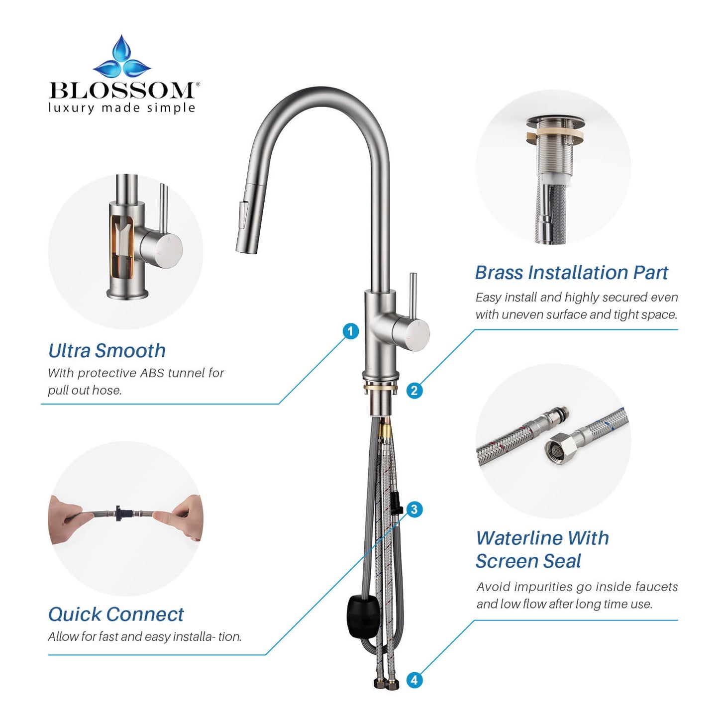 Kitchen - Single Handle Pull Down Brush Nickel Faucet - F01 206