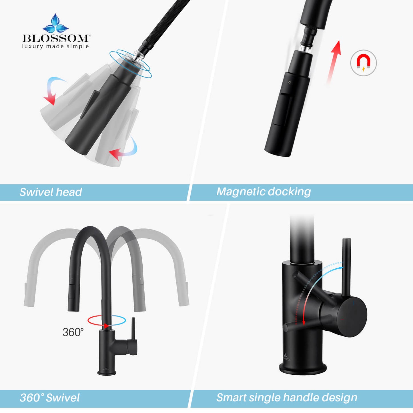 Kitchen - Single Handle Pull Down Matte Black Faucet - F01 206
