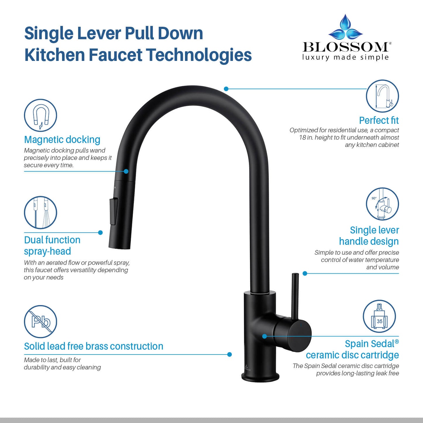 Kitchen - Single Handle Pull Down Matte Black Faucet - F01 206
